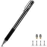 Digiroot Universal Stylus,[2-in-1] Disc Stylus Pen Touch Screen Pens for All Touch Screens Cell Phones, iPad, Tablets, Laptops with 6 Replacement Tips(4 Discs, 2 Fiber Tips Included) - (Black)