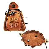 Portable Genuine Leather Drawstring Pouch, Handmade Dice Bag Tray, Coin Purse, Slingshot Pouch with Celtic Wolf Design for D&D Roleplaying Game and Other Uses